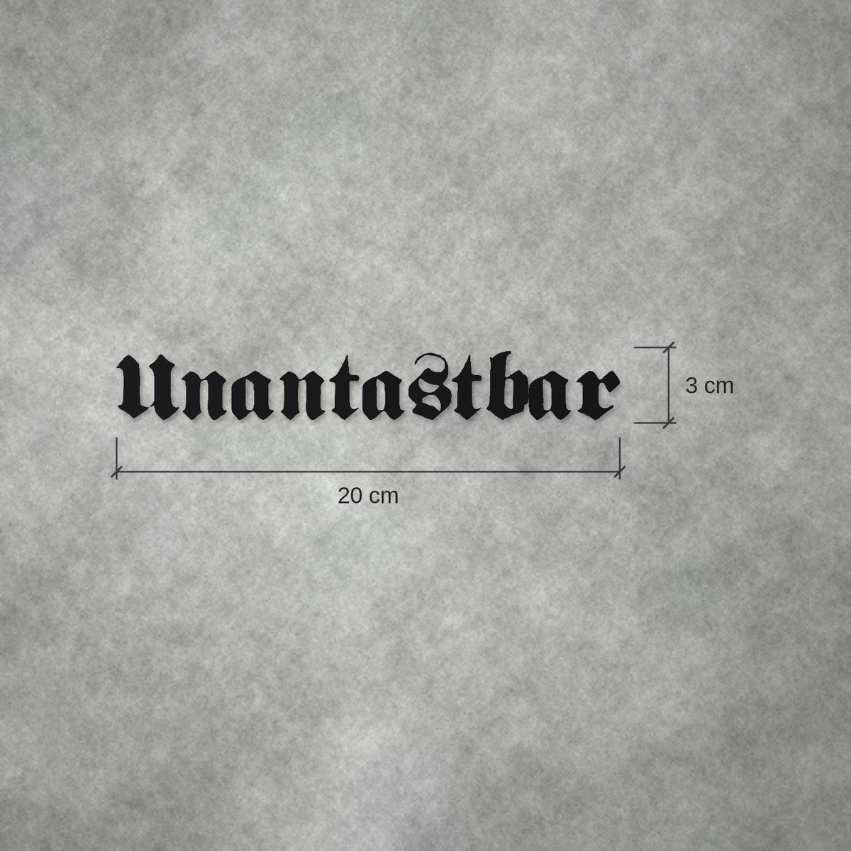 Maßangabe Unantastbar Seitenscheibenaufkleber Schwarz, 20 × 3 cm
