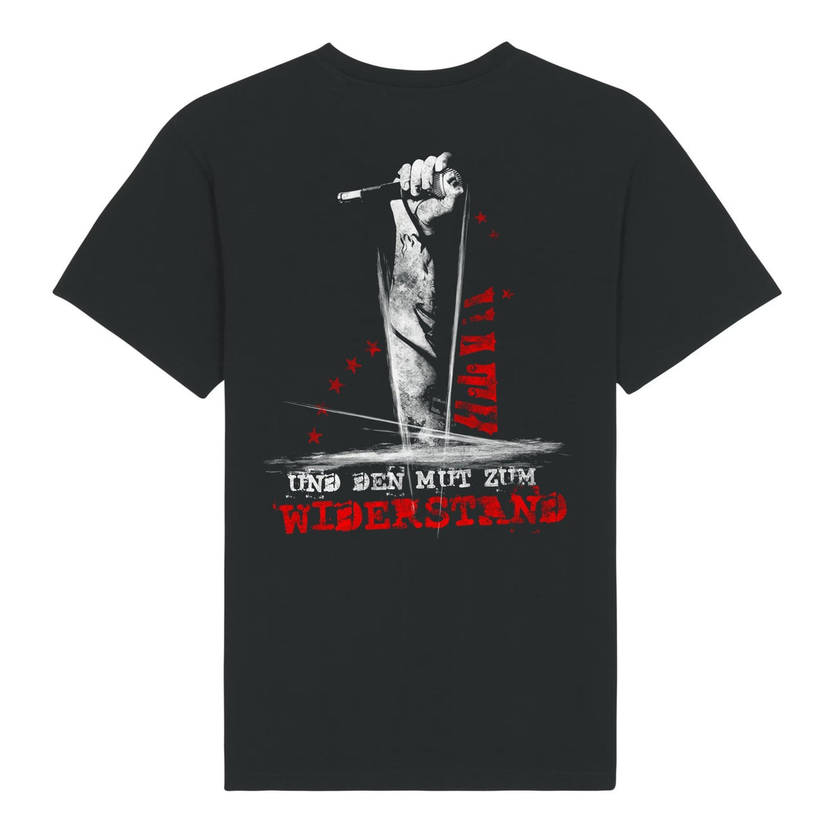Unantastbar T-Shirt „Nur das Schicksal“ in Schwarz, Rückseite „Und den Mut zum Widerstand“