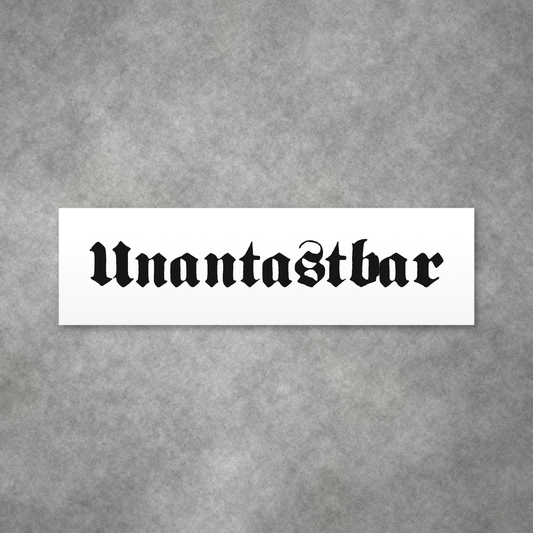 Unantastbar Seitenscheibenaufkleber Schwarz auf blauer Trägerfolie